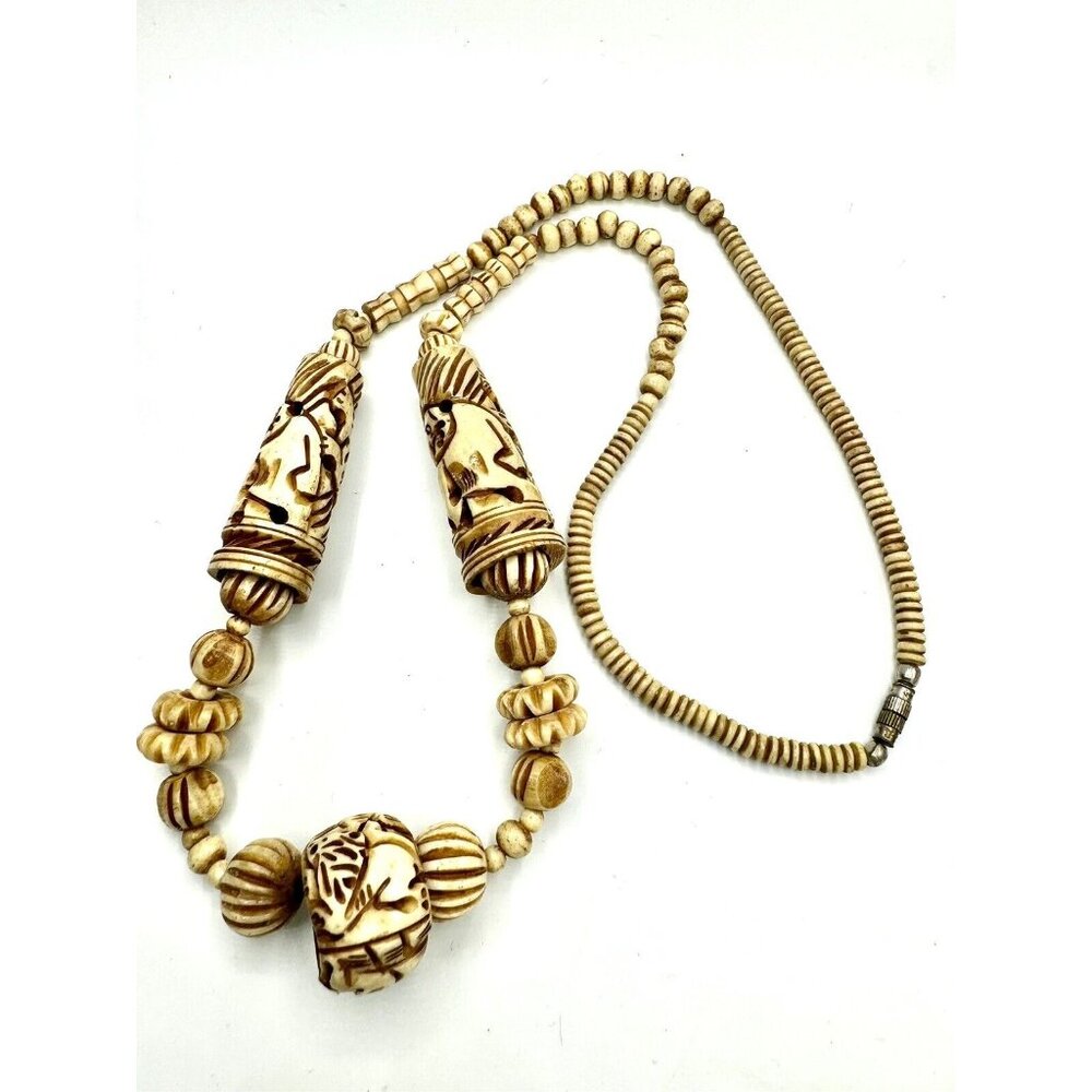 Carved Necklace Vintage Tribal Boho Jewelry